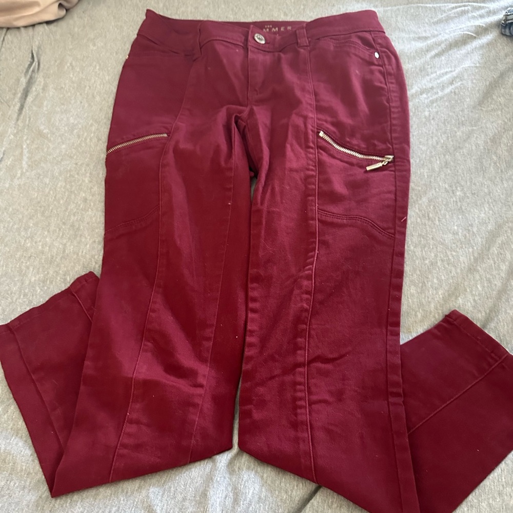 Hi rise red jeans with zippers that work